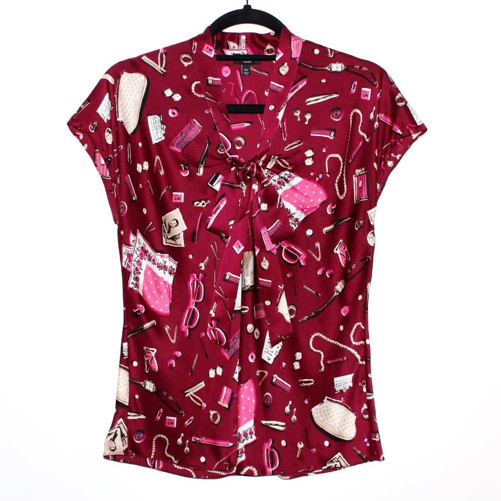 Talbots Pure Silk Bow Detail Cap Sleeve Blouse
